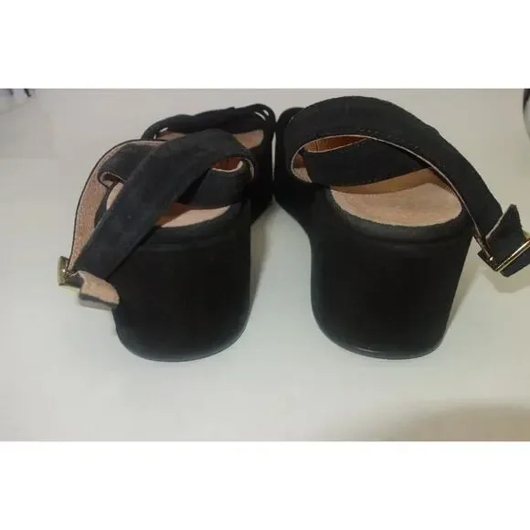 NEW Seychelles Touching Platform Wedge Sandals Women's 10 Strappy Black Suede - Picture 6 of 8
